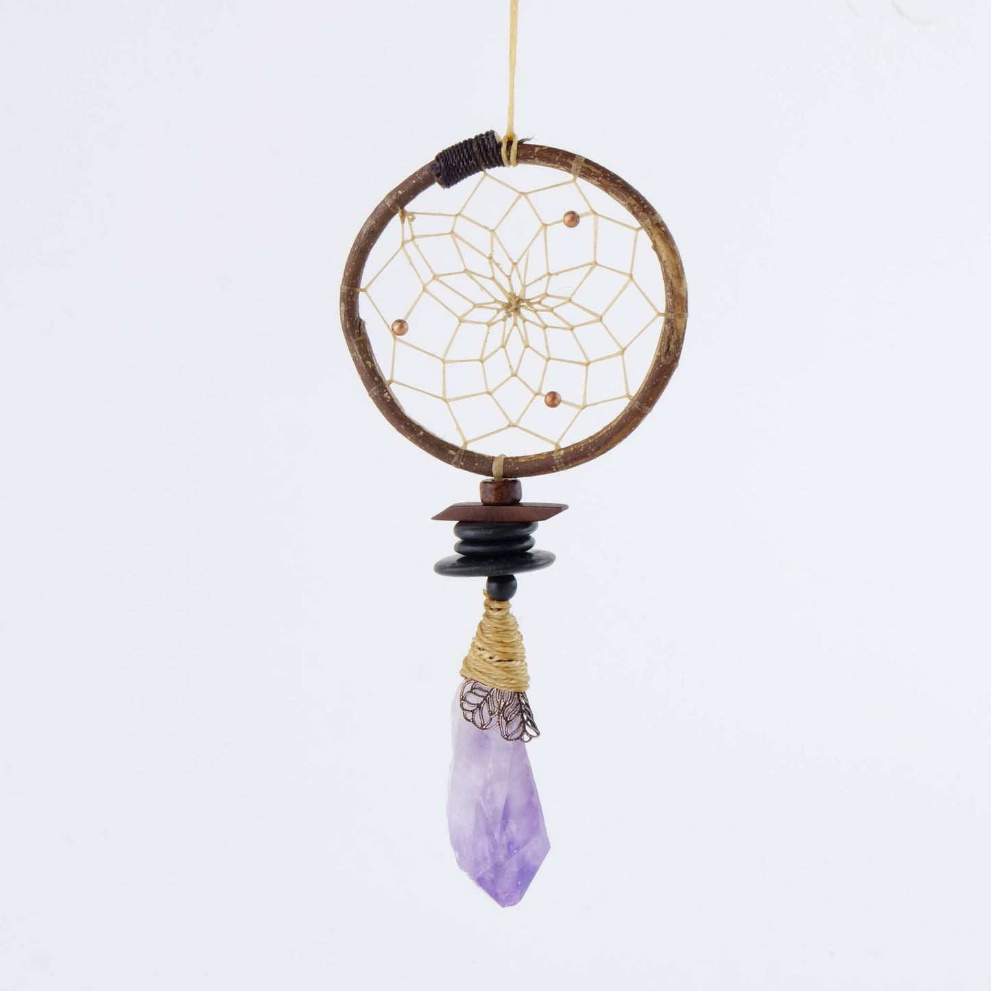 2.5" Twig Dream Catcher detailed with Amethyst Point