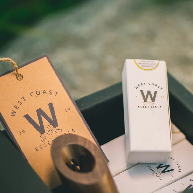 wood car diffuser eco packaging, close up