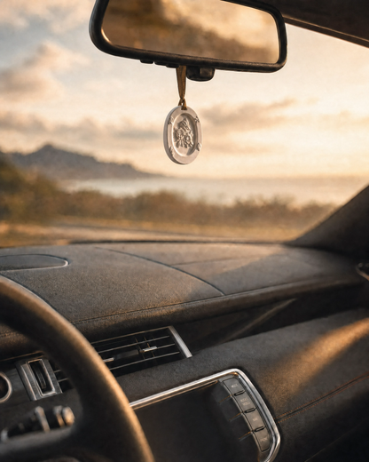 non toxic car freshener pendant hanging in car interior